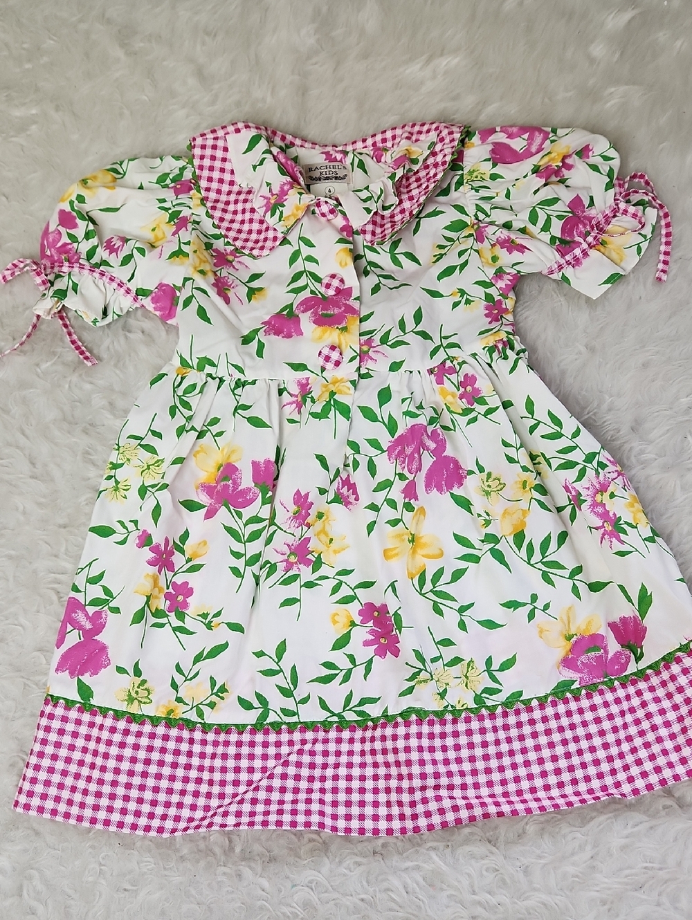 Vintage Dress - 4T - Rachel's Kids Gingham Pink Floral
